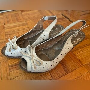 Cream Eyelet Peep Toe Wedges